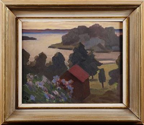 Kustbild Med Röd Stuga by Georg PAULI