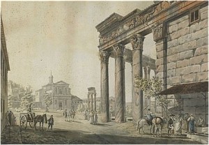 Vue Du Temple D'antonin Et Faustine à Roma by Abraham Louis Rodolphe DUCROS