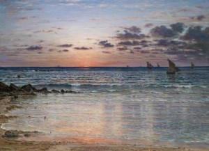Seascape With Boats In The Evening Light by Jules MAZURE - auction artwork with signature