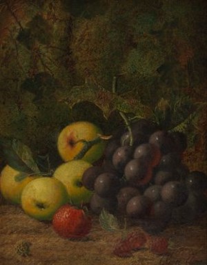 Still Life Of Apples, Grapes And Berries by Oliver CLARE