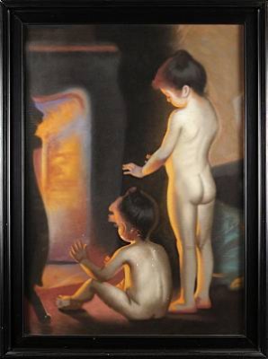 Barn Vid Eldstad by Emil FRIBERG - auction artwork with signature