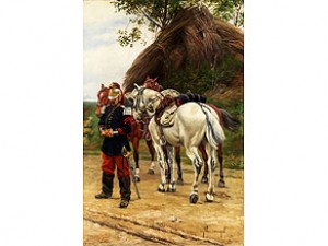 Französischer Kavallerist Vor Seinem Schimmel by Eugène CHAPERON - auction artwork with signature