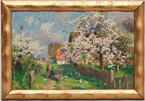 Figurer Vid Blommande Fruktträd by Gustav Adolf THAMM - auction artwork with signature
