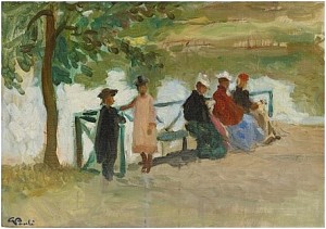Damer Sittandes På En Bänk by Georg PAULI