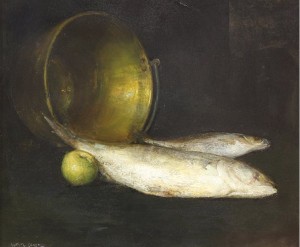 Still Life With Fish, Apple, And Bowl by William Merritt CHASE