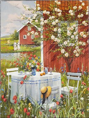 Blomsteräng Med Hus by Roald HANSEN