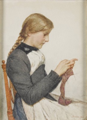 Strickendes Mädchen 1906 by Albert ANKER