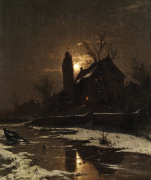 Herrschaftsgebäude Mit Rundem Burgturm Im Mondlicht by Heinrich ‘Henri’ GOGARTEN