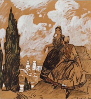 Jeunes Comtadines Devant Avignon by Gustave VIDAL