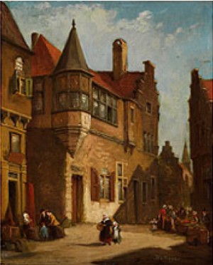 Strassenszene In Einem Niederländischen Städtchen by Johan Hendrik Louis MEYER