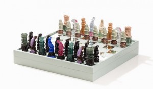 The Brauer-chess Game, Porcelain, Polychrome Painted, Wooden Box, Mirror Glass, Partially Frosted by Arik BRAUER