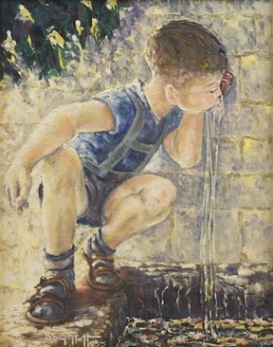 Boy Sipping Water From A Faucet by Noël DAGGETT - auction artwork with signature