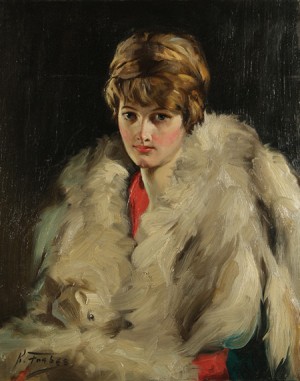 Portrait Of A Woman In Fur by Kenneth Keith FORBES - auction artwork with signature