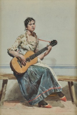 Young Woman With Guitar by A. MATTALINI - auction artwork with signature