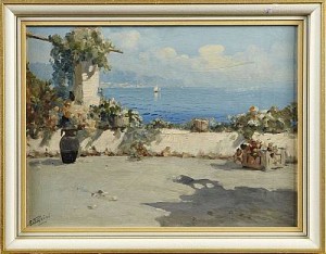 Sydländskt Strandmotiv by E. PASINI - auction artwork with signature