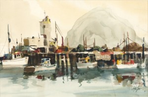 Morro Bay Harbor Scene by Jake LEE - auction artwork with signature