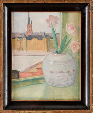Stilleben Med Fönsterutsikt över Riddarholmen I Stockholm by Rolf TROLLE