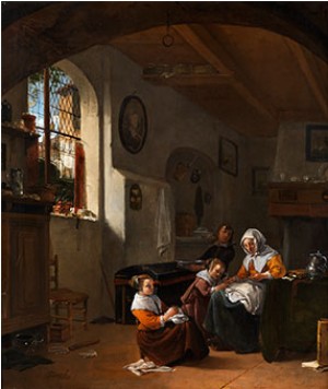 Holländisches Interieur Mit Mutter Und Drei Kindern by Thomas WYCK
