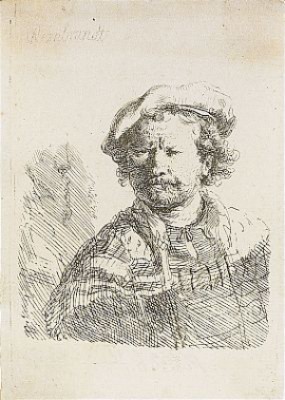 Self Portrait In A Flat Cap And Embroidered Dress by Rembrandt Harmenszoon Van RIJN