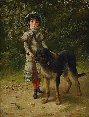 Flicka Med Hund by Edgar BUNDY - auction artwork with signature