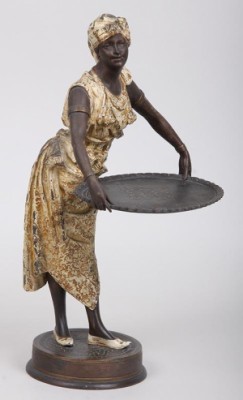 Cold Painted Spelter Figure Of A Woman With Tray by Louis HOTTOT