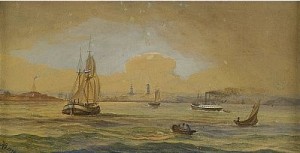 Kustmotiv Med Franska Och Svenska Fartyg by Johan Christian BERGER
