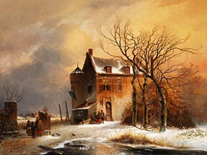 Gebäude Mit Rundturm In Winterlicher Landschaft Mit Figurenstaffage by Charles LEICKERT