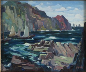 Coastal Scene With Boats At Inlet by George Pearse ENNIS