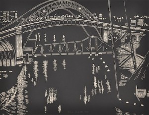 Bridges Over Cuyahoga River, Cleveland by Yvonne JACQUETTE - auction artwork with signature