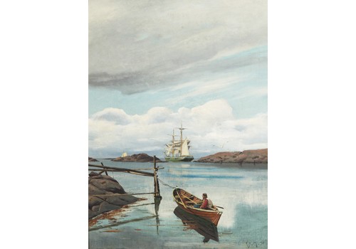 Kustlandskap Med Fiskare Och Segelfartyg by Haakon Jensen KAULUM