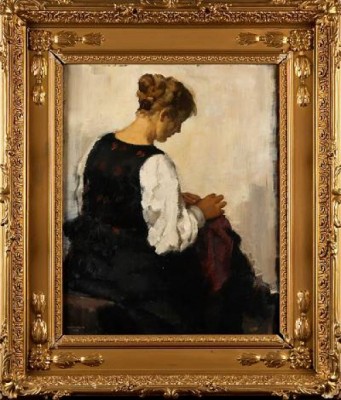 Handarbetande Kvinna by Karoly KRUSNYÁK - auction artwork with signature
