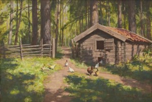 Skogsglänta Med Höns. by Johan KROUTHÉN