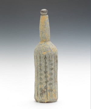 Hand Built Glazed Ceramic Bottle With Stopper In A Slightly Whimsical Modernist Shape by Leza Sullivan ‘Leza’ MCVEY