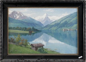 Vy Från Zell Am See. Landskaps Med Vatten Och Hus Samt Bergen I Bakgrunden by Herman KIEKEBUSCH