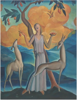 Woman With Deer by Christopher Lee CLARK - auction artwork with signature