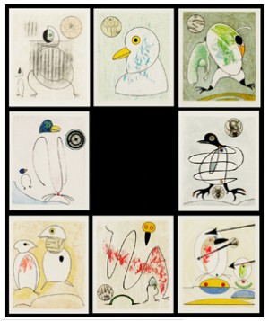 Oiseaux En Peril, Portfolio Comprising Of 8 Etching, Aquatint And Collage On Arches Paper by Max ERNST