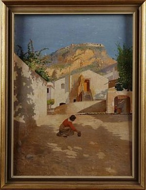 Italiensk Bygata by Gaetano JERACE - auction artwork with signature