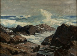 Maine Coastal With Crashing Waves by Alexander BOWERS - auction artwork with signature