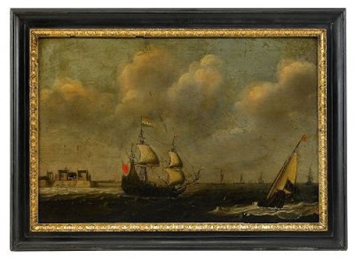 Hamnvy Med Segelbåtar by Claes Claesz WOU - auction artwork with signature