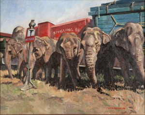 Ringling Brothers Circus Elephants by Chang REYNOLDS - auction artwork with signature