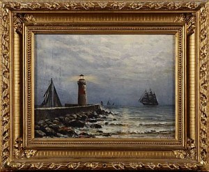 Kustmotiv Med Fyr Och Segelfartyg by Axel NYMAN