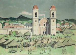 Cathedral Encampment At Palo-layte, Philippines by Paul Starrett SAMPLE - auction artwork with signature