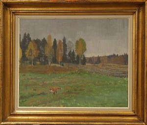 Räv I Höstlandskap by Harald WIBERG