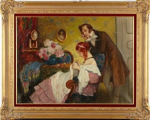 Interiör Med Kurtiserande Par by Géza UDVARY - auction artwork with signature