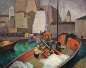 ''the Contest'', Men Working On A Sailboat In San Francisco Harbor by Anna Katharine SKEELE