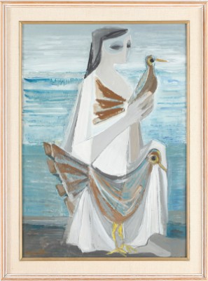 Girl With Birds by Guelda PYKE - auction artwork with signature