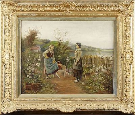 Flickor I Trädgård by G. OTMAR - auction artwork with signature