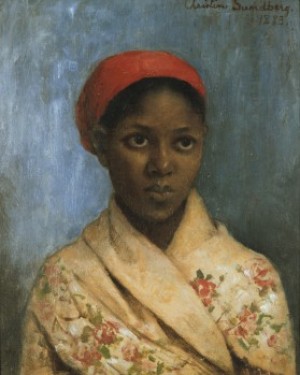 Ung Afrikanska I Röd Sjal by Christine SUNDBERG