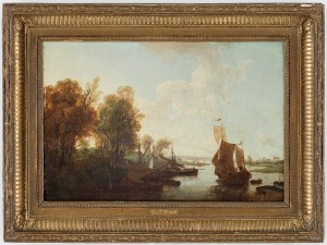Flodlandskap Med Figurer Och Båtar by Johann Ludwig GIESEL - auction artwork with signature