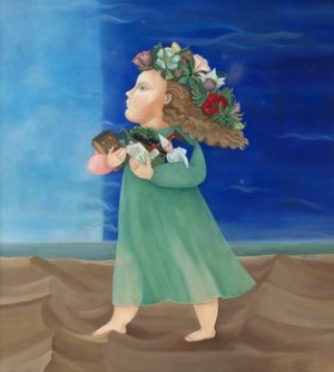 Flicka Med Blommor I Håret by Monica SANGBERG - auction artwork with signature